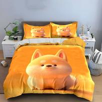 Fluffy 3D Shiba Inu Solid Orange Duvet Cover SetCute Plush Puppy Minimal Bedding Includes 1 Duvet Cover And 2 PillowcaseGift AU Double 180*210cm/71x83in 3pcs orange