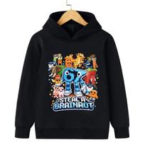 Steal A BrainRot 67 Six Seven Cartoon Hoodie Funny Number 67 Boys Girls Hooded Sweatshirts Children Clothing Korean Fashion Tops 130 black