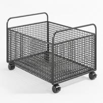 Mobile book trolley, open wire mesh storage trolley with handles, furniture