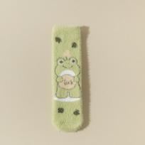 Green frog mink fleece socks women's winter fleece thickened home sleeping floor socks furry medium tube socks One size fits all beige