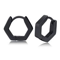 Hexagon Earrings for Men Women Geometry Hex Huggies Stainless Steel Modern Unique Earring Unisex Jewelry black