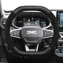 Suitable for Dacia Suede Matte Carbon Fiber Texture Steering Wheel Cover, Suitable for Models Such as Sandero Stepway, Duster, Jogger, Bigster, Black Oval Carbon gray