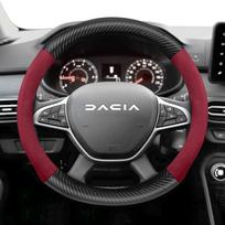 Suitable for Dacia Suede Matte Carbon Fiber Texture Steering Wheel Cover, Suitable for Models Such as Sandero Stepway, Duster, Jogger, Bigster, Red Rnd Carbon