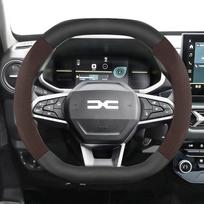 Suitable for Dacia Suede Matte Carbon Fiber Texture Steering Wheel Cover, Suitable for Models Such as Sandero Stepway, Duster, Jogger, Bigster, Mocha Oval Leather