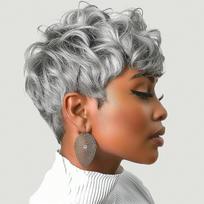 Short Pixie Wigs Short Grey Curly Pixie Wigs Synthetic Hair Wigs  Natural Wavy Grey Pixie Cut Wig Short Curly Layered Pixie Wig gray
