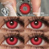 Eyeshare 1 pora spalvotų raudonų lęšių, spalvoti kontaktiniai lęšiai akims, anime lęšiai, cosplay lęšiai, anime aksesuarai, metiniai mėlyni lęšiai red