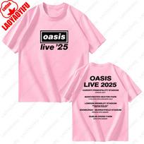 Oasis Live 2025 UK Tour Graphic T Shirts Woman Man Concert Dates Park Wembley Cotton T-shirt Fashion Vintage Hip-hop Clothing L white