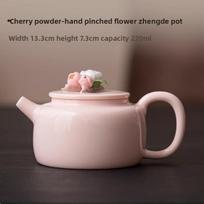 Pink mud Xishi teapot Kung Fu tea set Single household hand-pinched flower large ceramic girl tea single pot white