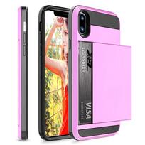 Hybrid Armor Case for iPhone 12 11 Pro Max Wallet Case Card Holder Shockproof Rubber Bumper Cover for iPhone 12 Case for iPhone 12 rožinė