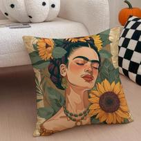 Artist Iconic F-Frida K-Kahlo Cushion Cover Throw Pillow Cover Hidden Button Durable Polyester Chair Cushion Peach skin 55*55(CM)-1Pcs