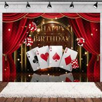 Kazino Pokerio Žetonų Tematikos Gimtadienio Šventės Dekoracijos Žaidimo Kortos Pinigai Auksiniai Blizgučiai Raudona Užuolaida Balionai Torto Viršus Vėliavėlė Other black