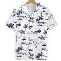 Summer Fashionable Men's Hawaiian Shirt Harajuku 3d Palm Tree Print Short-sleeved Top New Outdoor Casual Large Size Blouse S white