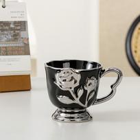 Tulip Rose Embossed Luxury Ceramic Coffee Mug Set for Couples 450ml gray
