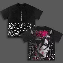 2026 Bleach Byakuya Kuchiki Double Sided Anime Graphic Vintage Washed Black T-Shirt Unisex Oversized Y2K Streetwear Cotton Tee 130 black