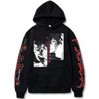 Anime Juodasis dobilas Jaučių Juodasis būrys Emblema Gobtuvai Patogūs ilgomis rankovėmis Megztiniai Vyrai Moterys Laisvalaikio Oversize Gatvės apranga Matches the image,S black