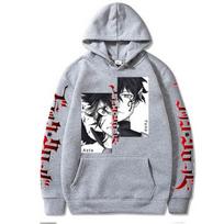 Anime Juodasis dobilas Jaučių Juodasis būrys Emblema Gobtuvai Patogūs ilgomis rankovėmis Megztiniai Vyrai Moterys Laisvalaikio Oversize Gatvės apranga Matches the image,XXXL gray