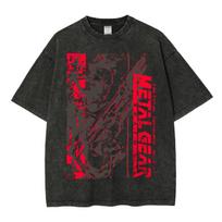 Vintage Washed Metal Gear Solid Game Solid Snake T-shirt Men Women Clothing Fashion High Quality Oversized Short Sleeve T Shirts S black