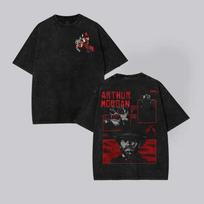 Arthur Morgan Red Dead redemption 2 Double Printed Washed 2 Sided Printing T-Shi S black