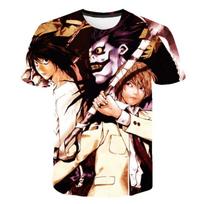 Death Note 3D spausdinti marškinėliai Anime Harajuku gatvės stilius Vyrams Moterims Mada Apvalus kaklas Trumpomis rankovėmis Dydžio perteklius Marškinėliai HipHop marškinėliai Viršūnės M black
