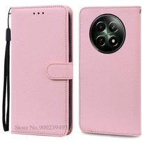 Dėklas Realme 12, Dėklas Realme 12 Plus, Piniginės tipo atverčiamas odinis dėklas Realme 12 Pro Plus 5G, Realme 12X dangtelis, Coque Fundas Realme 12 Plus rožinė