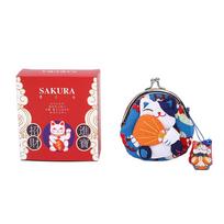 Casual Japanese Style Maneki Neko Coin Purse Doll Wallets Lucky Cat Clutch Bag Flower Printing  Card Holder Outdoor red