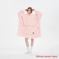 Warm Thick Heating Wearable Blanket Hoodie with Sleeves Pocket Oversized Sherpa Fleece Winter Hooded Blanket Sweatshirt for Home rožinė