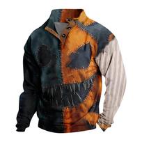 Men's Casual Fashion Christmas Printed Hoodless Sweatshirt Wide Men's Loose Button Stand Collar Hooded Sweatshirt XL geltona
