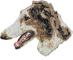 Borzojus, Rusų medžioklinis kurtas, Rusų vilkšunis - šuns formos lipdukas, siuvinėtas lipdukas, unikali dekoracija Art-Dog kuprinei įvairiaspalvė spalva