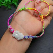 Unisex Handmade A-Grade Jade Pixiu Wealth Bracelet on Red String brown