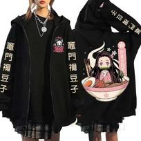 Japanese Anime Demon Slayer Zipper Jackets Sweatshirt Nezuko Kamado Mange Zip Up Hoodies Kimetsu No Yaiba Cartoon M white