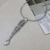 Novelty Design Big Fish Bone Pendant Choker Necklace Alloy Rhinestone Fashion Exaggerated Necklace Exquisite Punk sidabras