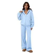 Women's Two Piece Sweatshirt Set with Wide Leg Pants Casual Track Suit for and Wear S dangaus mėlyna spalva