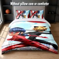 Miraculous Ladybug Design Bed Bedding Set 1 Duvet Cover + 2 Pillowcases Soft Breathable Household Bed Linens 135cm*200cm