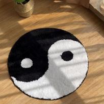 Minkštas pliušinis Yin Yang simbolio apvalus geometrinis kilimas svetainei, miegamajam, kinų namų dekoratyvinis grindų kilimėlis 60x60cm 24inch black