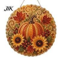 Decorative Hanging Crafts Autumn Diamond Painting Pendant, Acrylic Ornament, Art Craft for Balcony Ornaments Harvest Festival, Fall Theme Home Window 15cm D beige