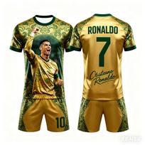 Populiarus 2026 AI # 7 Ronaldo Vasaros Vaikų Suaugusiųjų Rinkinys Tėvų ir Vaikų Trumpomis Rankovėmis Šortai Futbolo Marškinėliai Poros Stilius Unisex 100 beige