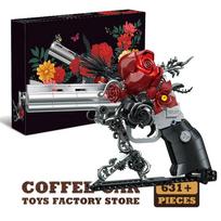 631 vnt. Kūrybiškas Mecha Rose Revolverio Pistoletas Statybiniai Blokeliai Techninis Raudonos Gėlės Žiedlapio Pistoletas MOC Plytos Surinkimo Žaislas Suaugusiųjų Vaikų Dovana gray