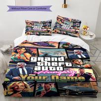 Name Custom GTA Game Pattern Bedding Set Quilt Cover Pillowcase Home Decor Gift (1 * duvet cover + 2 * pillowcase, without core) 135x200cm gray