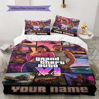 Name Custom GTA Game Pattern Bedding Set Quilt Cover Pillowcase Home Decor Gift (1 * duvet cover + 2 * pillowcase, without core) 200x200cm