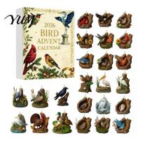 Holiday Countdown Gifts Bird Themed Advent Calendar, 24Pcs Acrylic 2D Ornament Set with Collectibles Hanging String, Christmas Tree Decor, Gift B beige