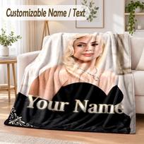 Lady Gaga Custom Name Flannel Throw Blanket Soft Warm for Sofa Bed Indoor Home Use 80cmx120cm gray