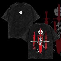 Dvipusis Juodasis dobilas Keturlapis dobilas Kardas Vintažinis skalbtas Anime grafika Oversize medvilninis Streetwear marškinėliai S black