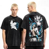 Hot Anime Grimmjow Jaegerjaques BLEACH Washed Printed T Shirts Unisex Hip Hop Streetwear Top Gothic Cotton Oversized T-shirts S beige