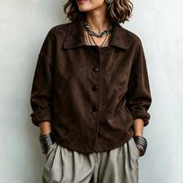 Women's Vintage Jacket with Lapel Collar, Loose Fit Single-Breasted Casual Coat XXL ruda