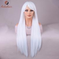 Balti kirpčiukai Natūralaus ilgio tiesūs perukai moterims Karščiui atsparus pluoštas Sintetinis perukas kasdieniam naudojimui Cosplay (28 colių) 28inches&1pc white