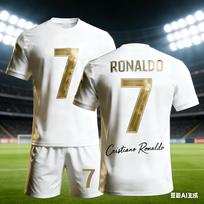 Ronaldo No.7 3D Jerseys for  Fan Commemorative Short Sleeved Shorts Summer Set Children's Birthday Gift Kids 160 gray