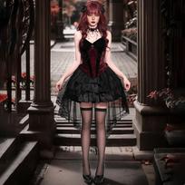 Helovino rūmų hercogienės tamsus gotikinis kos kostiumas vaidina vampyro demono raganos kostiumą XL juoda