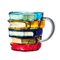 Rankomis tapytas puodelis knygai Stiklinis Retro meno stiklo puodelis 350ml Elegantiški stalo reikmenys Unikali dovana knygų mylėtojams Skaitytojams blue
