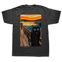 Funny The Scream Black Cat T Shirts Summer Style Graphic Cotton Streetwear Short Sleeve Birthday Gifts Tshirt Mens Clothing M black