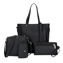 4vnt./rinkinys Madinga Nešiojama Odinė Piniginė Piniginės Pečių krepšys Crossbody Bag Rankinė juoda